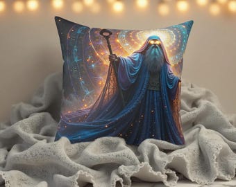 Wizard Print Throw Pillow: Magical Fantasy Home Decor