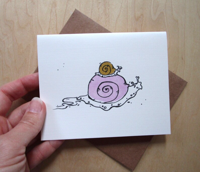 Snail Taking Notes Piggyback Snails Note Card - Etsy