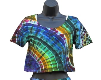 Rainbow Tie Dye Crop Tee, Tye Dyed Clothing, Boho Hippie Festival Clothing, Wearable Art