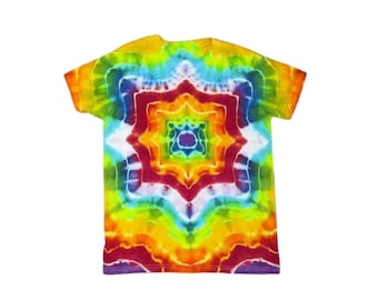 LARGE Tie Dye Hippie Kids Tee, Rainbow Mandala, Youth T-Shirt, Tye Dyed Clothing, Wearable Art