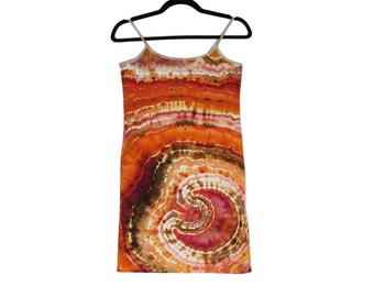 ORANGE Tie Dye Dress, Crescent Moon, Boho Hippie Clothes, Wearable Art Tye Dye Clothing - Junior Fit