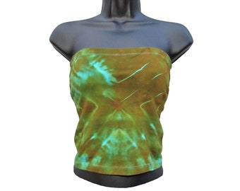 Green Tie Dye Tube Top, Tye Dyed Festival Clothing, Boho Hippie Clothes - Junior Fit