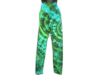 Green Tie Dye Yoga Pants, Tye Dye Leggings, Boho Hippie Festival Clothing, Wearable Art