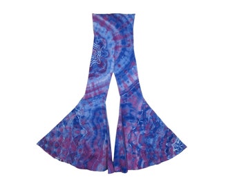 Blue and Purple Tie Dye Bell Bottoms, Hippie Festival Leggings, Tye Dyed Flare Pants, Boho Clothing