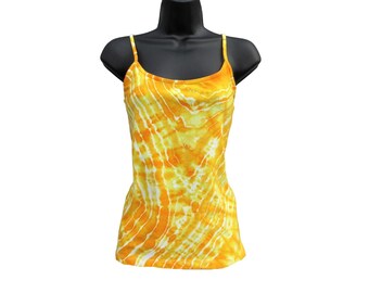 Yellow Tie Dye Tank Top, Ice Dyed Geode, Boho Style Hippie Clothing, Summer Festival Fashion