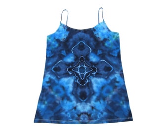 Blue Tones Ice Tie Dye Cami Tank Top, Boho Hippie Tye Dye Clothing - Junior Fit