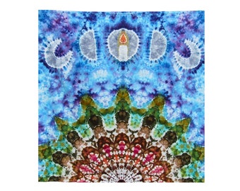 Tie Dye Moon Phase Tapestry, Tye Dye Mandala Wall Art Hanging, Boho Hippie Home Decor, Housewarming Gift 52 x 52 inches