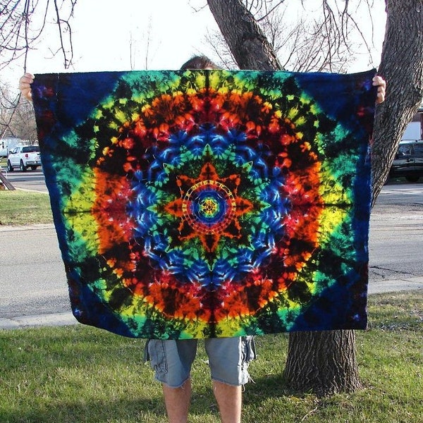 Rainbow Tie Dye Tapestry Hippie Wall Hanging (53" x 45") Stained Glass