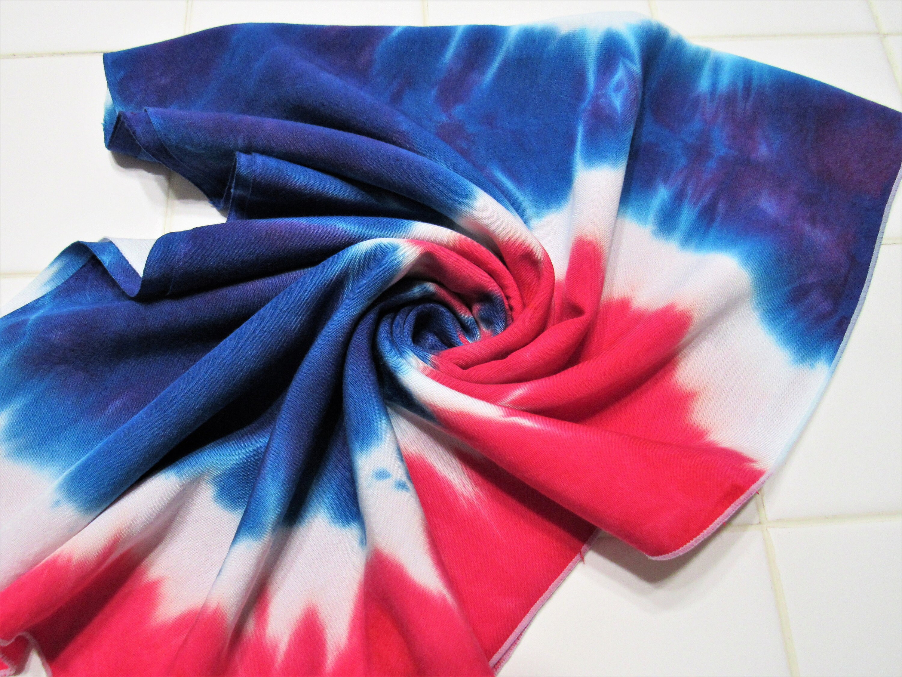 Tie Dye Rayon Scarf Red White and Blue Tye Dye Shawl | Etsy