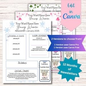 Young Women Newsletter | 2025 | LDS | Digital Download | Customizable | 12 Months | Church of Jesus Christ of Latter Day Saints | Quotes
