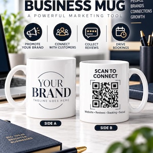Custom Business QR Code Mug, Personalized Logo Coffee Cup, Scannable Marketing Mug for Reviews, Booking & Small Business