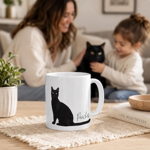 Personalized Cat Mug | Custom Pet Photo Coffee Mug | Black Cat Mug | Custom Cat Portrait Gift for Cat Lover