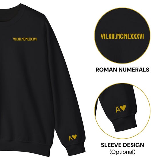 Felpa con data con numeri romani ricamati personalizzati Felpe