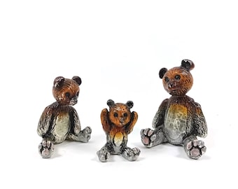 クマのフィギュア3体セット　アンティーク　インテリア ピューター製クマのアンティークフィギュア3体セット「三匹のクマ