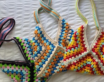 Colorful Crochet Granny Square Bag | Boho Shoulder Tote |  | Handmade Summer Purse