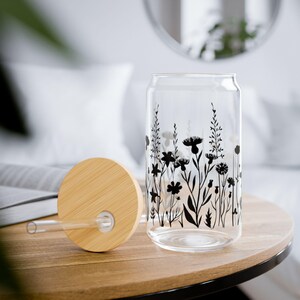 Botanical Glass Sipper with Bamboo Lid - 16oz Eco-Friendly Drinkware Iced Coffee Cup