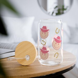 Cowgirl Smiley Sipper Glass, 16oz - Fun Drinkware for Girls, Cute Kitchen Decor, Cowgirl Party Favors, Western Themed Events, Unique Gift