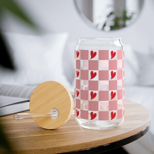 Heart Patterned Sipper Glass, 16oz Cute Drinkware for Gifts, Valentine’s Day, Home Decor, Wedding Favors, Eco-Friendly Iced Coffee Cup