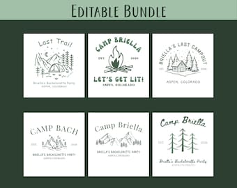 Camp Bach PDF Camp Bachelorette-logotypmall Camplogotyper Äventyrsbrud Redigerbara Canvas-designer PNG Äventyr Utomhus Digital nedladdning