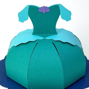 Robe de princesse sirène (1989) boîte sac SVG pour filles cadeau de fête d'anniversaire boîte cadeau SVG 3D pour Cricut, Silhouette