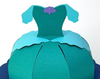 Mermaid Princess Dress (1989) Box Bag SVG for Girls Birthday Party Favour Gift Box 3D SVG for Cricut, Silhouette