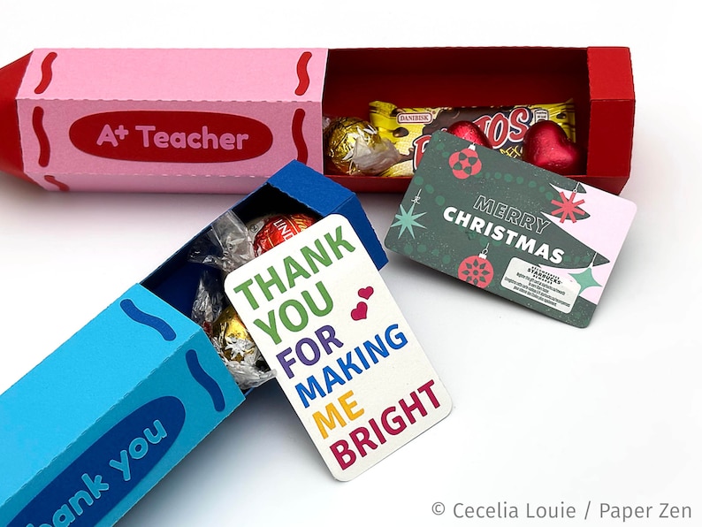 Crayon Gift Box SVG for Teacher Appreciation Gift Card Holder, Back to School Treat Box Favor 3D SVG DXF Cutting Files Cricut Silhouette image 2