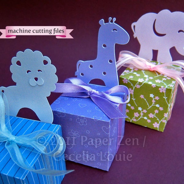 Animal (Elephant Lion Giraffe Bear Duck) - Paper Gift Box Die Cutting with SVG files and PDF instructions for Silhouette and Cricut Explore