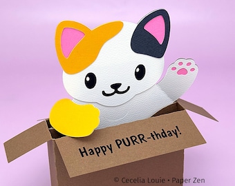 Cat Pop-Up Box Card - Birthday Pop-Up Card - 3D SVG Calico Cat ideal for Teacher Appreciation, Valentine's Day, Thank You, Christmas Card