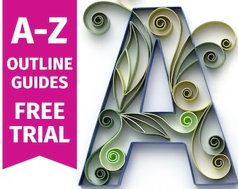 Quilling Letras mayúsculas – Guías de patrones para delinear A-Z – Tutoriales inspiradores para el alfabeto – Descarga digital PDF