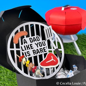 Vatertag Grill Box für Geschenk Kartenhalter, BBQ Geburtstag Leckerli Box Favor - 3D SVG DXF Schneidedatei für Cricut