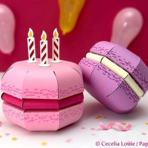 Caja de regalo de macarrones de cumpleaños o recuerdo de fiesta: archivo de corte SVG 3D para Cricut