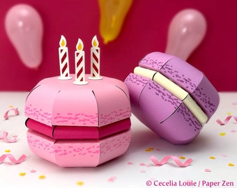 Birthday Macaron Gift Box or Party Favor - 3D SVG Cutting File for Cricut