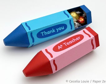 Crayon Gift Box SVG for Teacher Appreciation Gift Card Holder, Back to School Treat Box Favor - 3D SVG DXF Cutting Files Cricut Silhouette