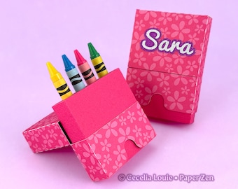 Crayon Party Favor Box Template with Flip Top - 3D SVG for Birthday Gift Bag for Cricut, Silhouette
