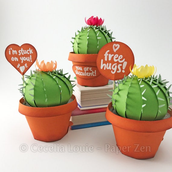 Download Cactus And Pot 3d Svg Files 3d Paper Succulent Party Favor Etsy