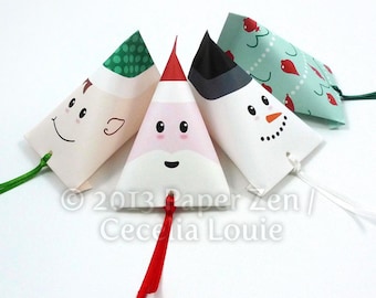 Druckbare Weihnachtsgeschenke für Gastgeschenke - DIY PDF Patterns für Weihnachtsmann, Elf, Frosty den Schneemann und Weihnachtsbaum