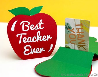 Teacher Appreciation Apple Gift Card Holder SVG for Back to School, Treat Box Favor, Thank You Card -SVG cutting file for Cricut Silhouette