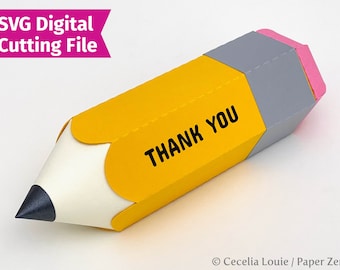 Pencil Box SVG for Teacher Appreciation Gift Favor or Back to School Treat Box (caja lapiz) - 3D SVG Cutting File for Cricut Silhouette