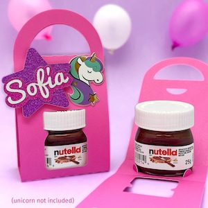 Caja de Nutella con asa para golosinas, regalos o bolsas de botín para fiestas - Plantilla SVG 3D (se adapta al mini frasco de Nutella de 25 g)