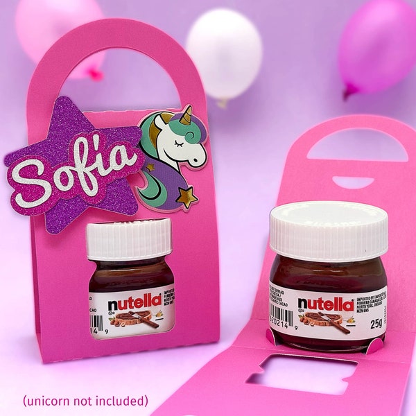 Boîte de Nutella avec poignée pour cadeau, cadeau ou sac à surprises - Modèle SVG 3D pour Cricut, Silhouette (convient à un mini pot de Nutella de 25 g)