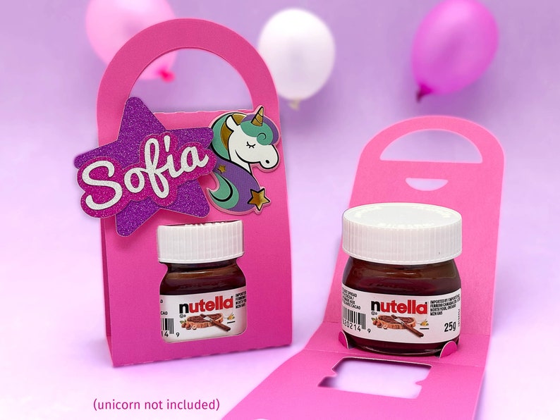 Nutella Box mit Griff für Partygeschenk, Geschenk oder Beute Tasche 3D SVG Vorlage für Cricut, Silhouette passend für Mini-Nutella-Glas 25 g Bild 1