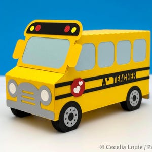 Caja porta tarjetas de regalo para autobús escolar para agradecimiento a profesores, regreso a clases, recuerdo de cumpleaños o jubilación - 3D SVG DXF Cricut Silhouette