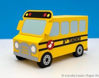 School Bus Gift Card Holder Box for Teacher Appreciation, Back-to-School, Birthday Party Favor, Retirement - 3D SVG DXF Cricut Silhouette