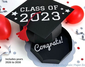 Graduation Cap Gift Card Holder Box, Class of 2023, End of School Party Favor Treat Box (caja)- 3D SVG DXF Cutting File Cricut Silhouette