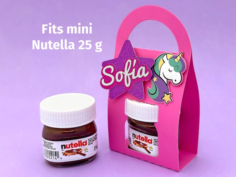 Nutella Box mit Griff für Partygeschenk, Geschenk oder Beute Tasche 3D SVG Vorlage für Cricut, Silhouette passend für Mini-Nutella-Glas 25 g Bild 2