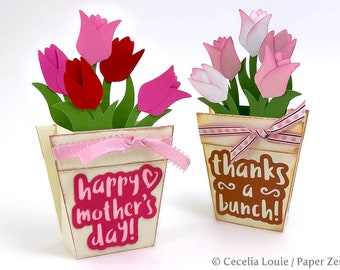 Flower Card SVG for Teacher Appreciation, Mother's Day, or Birthday with Gift Card Holder - Pop Up Box card 3D SVG DXF for Cricut Silhouette