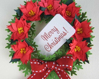 Quilling Poinsettia Card (Fringed Flowers and Wreath) - Patterns Tutorial - SVG files with PDF instructions