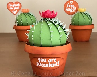 Cactus and Pot - 3D SVG Files - 3D Paper Succulent Party Favor Gift Box