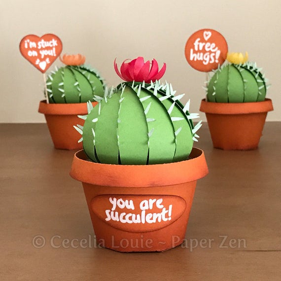 Download Cactus And Pot 3d Svg Files 3d Paper Succulent Party Favor Etsy