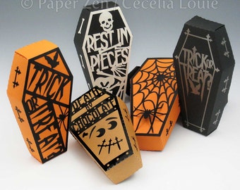 Halloween Coffin SVG Box (No Glue Needed) with 5 Cover Designs and PDF instructions for Cricut machines